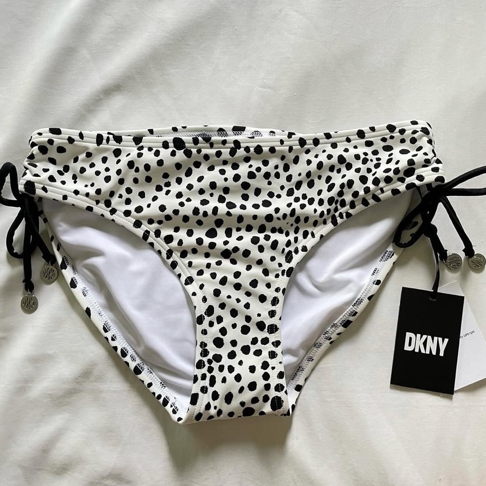 DKNY White Bikini Bottom with Black Dots